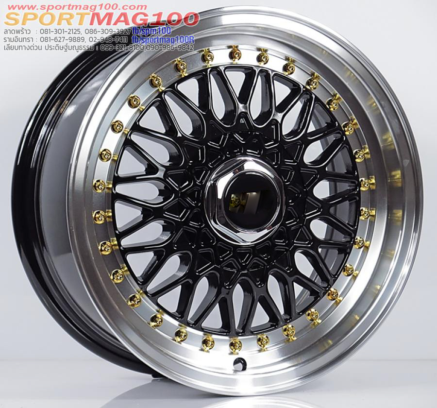 ล้อแม็ก ล้อแม็กใหม่ BBS RS 4รู100/114 ดำขอบเงาหมุดทอง 7 -15นิ้ว