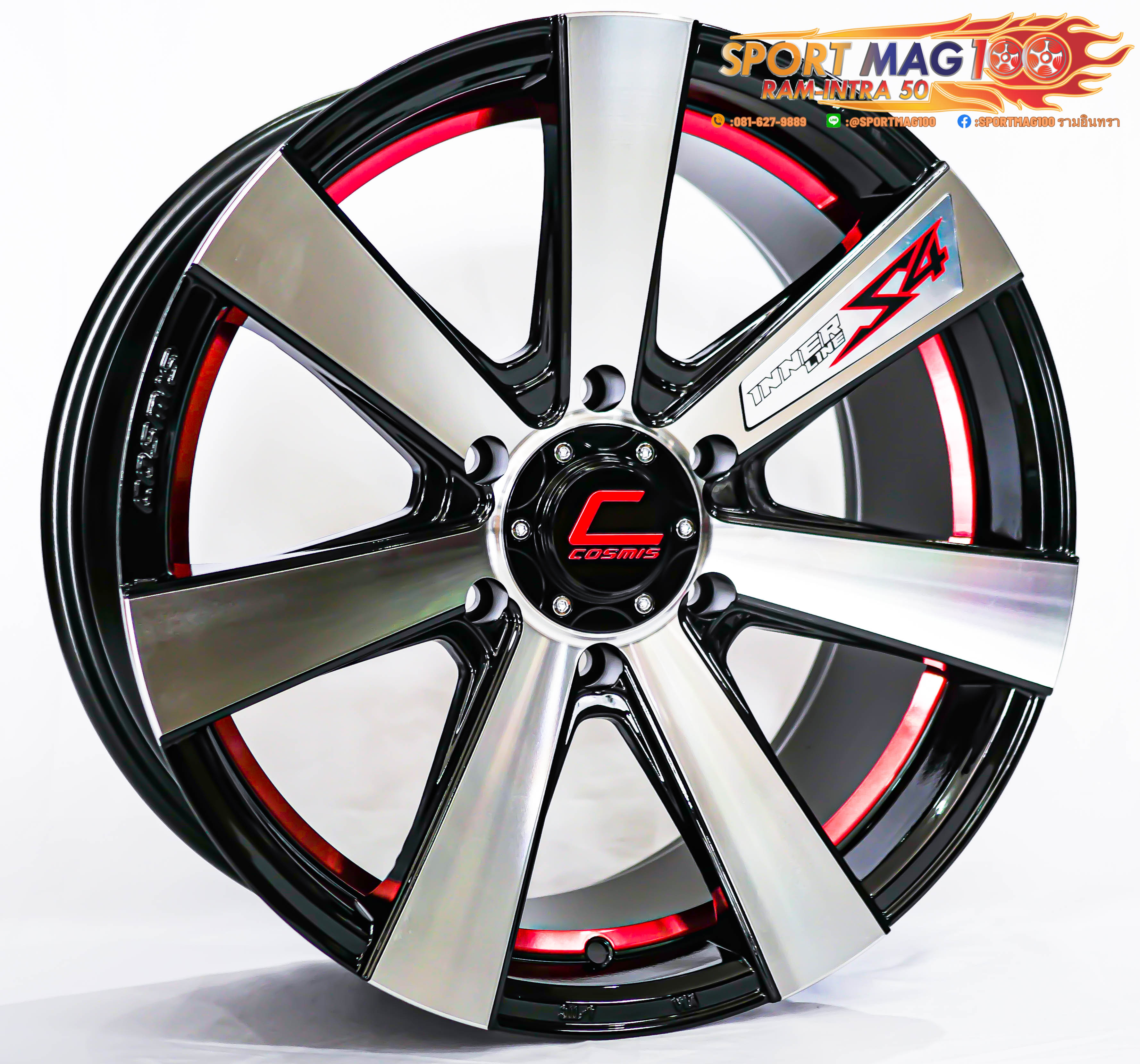 ล้อแม็ก เฮียสั่งลด ล้อแม็กใหม่ Cosmis S4 6รู139 ET35 ดำหน้าเงาคัตแดง ใส่ H1 8.5-18นิ้ว 