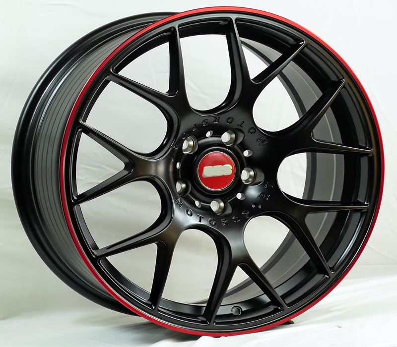ล้อแม็ก ล้อแม็กใหม่ flow forming ลาย Motorsport 5รู112/114 ET35 ดำขอบแดง 8-18นิ้ว