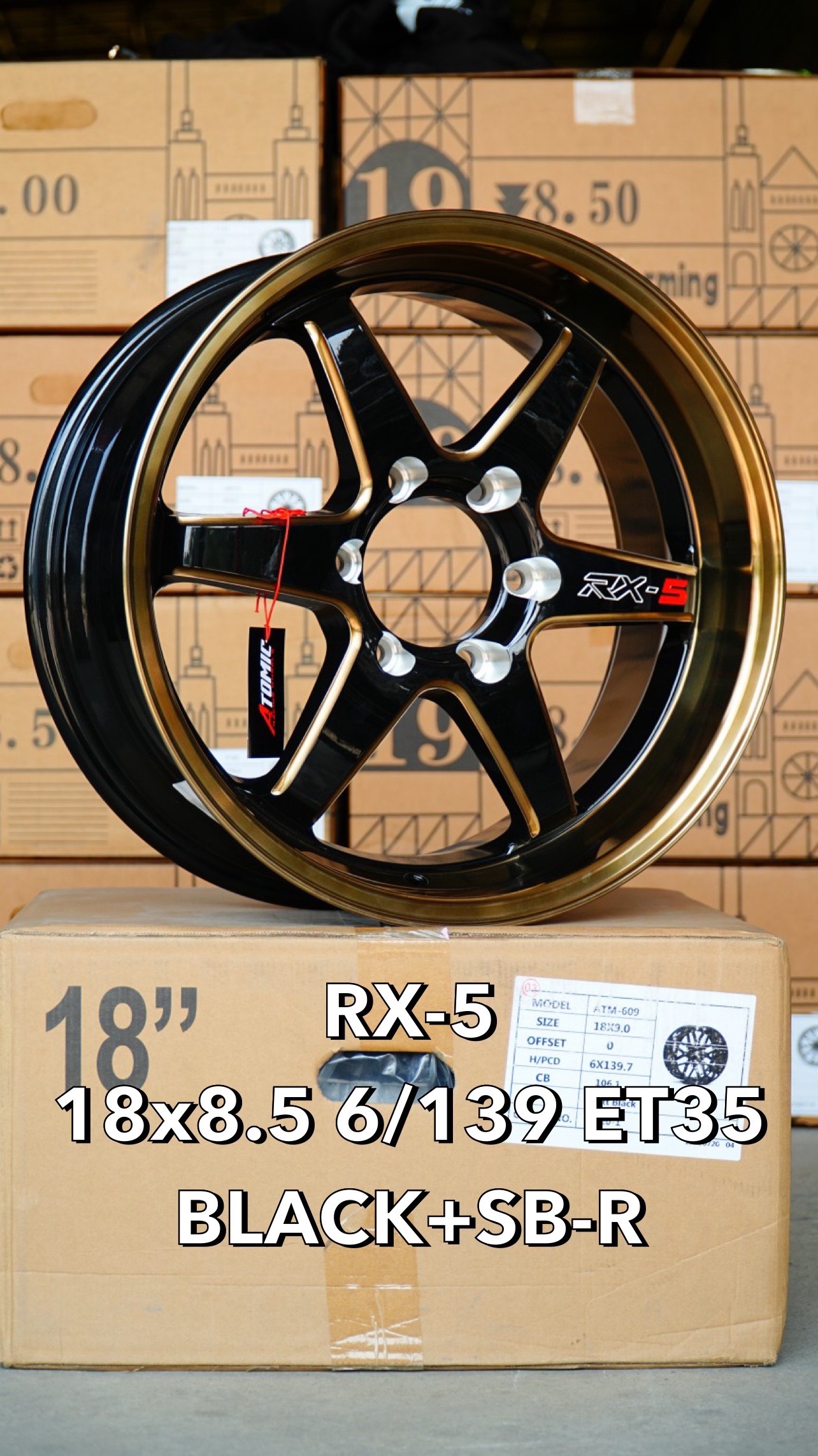 ล้อแม็กใหม่ Atomic RX5 Plus 6รู139 ET35 ดำมิลลิ่งขอบทอง 8.5-18นิ้ว(สำหรับกระบะไม่เน้นยื่น และ H1) ล้อแม็ก ล้อแม็กใหม่ Atomic RX5 Plus 6รู139 ET35 ดำมิลลิ่งขอบทอง 8.5-18นิ้ว(สำหรับกระบะไม่เน้นยื่น และ H1)