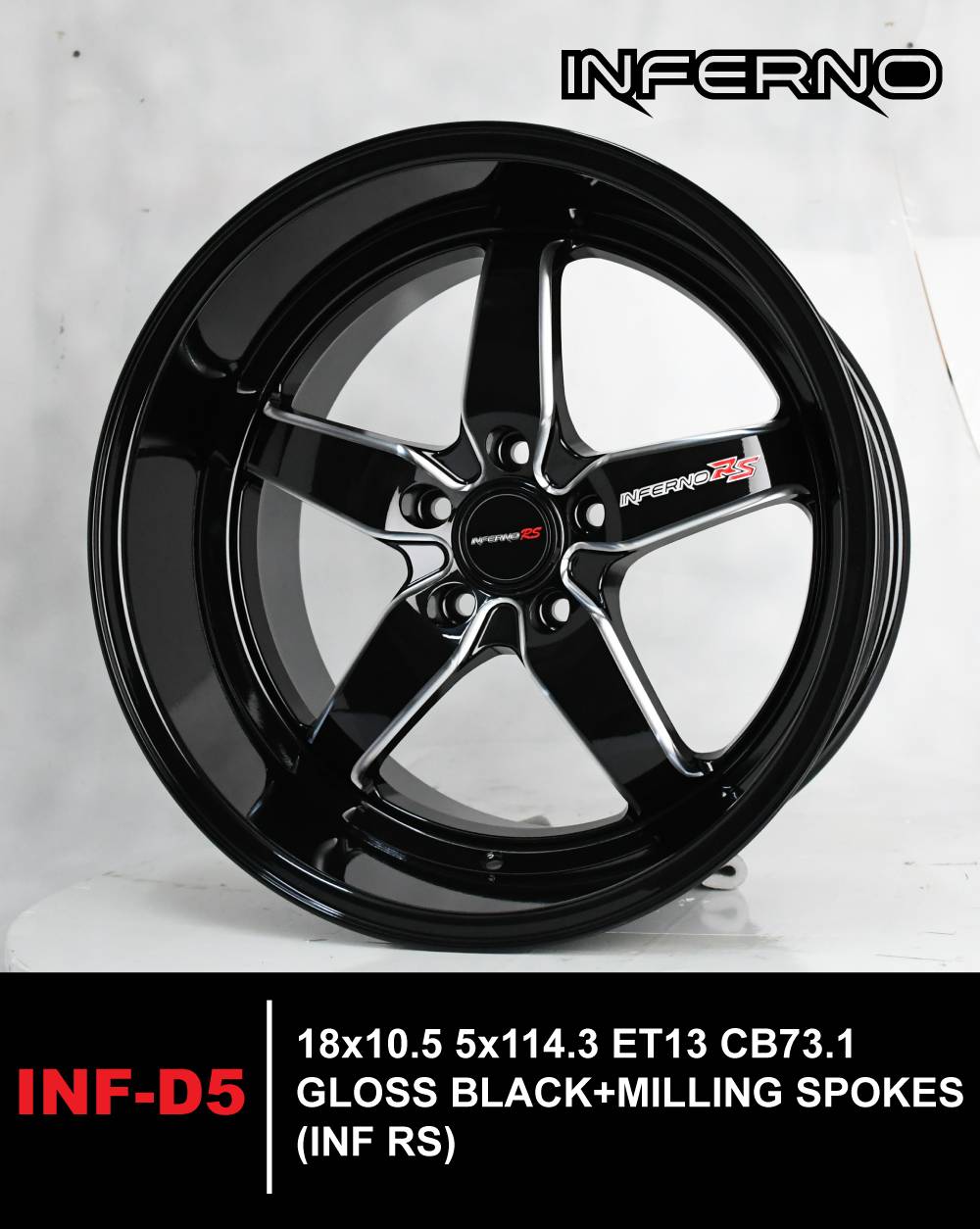 ล้อแม็ก ล้อแม็กใหม่ Inferno D5 5รู114 ET22-13 ดำมิลลิ่งขอบดำ F9.5 R10.5-18นิ้ว