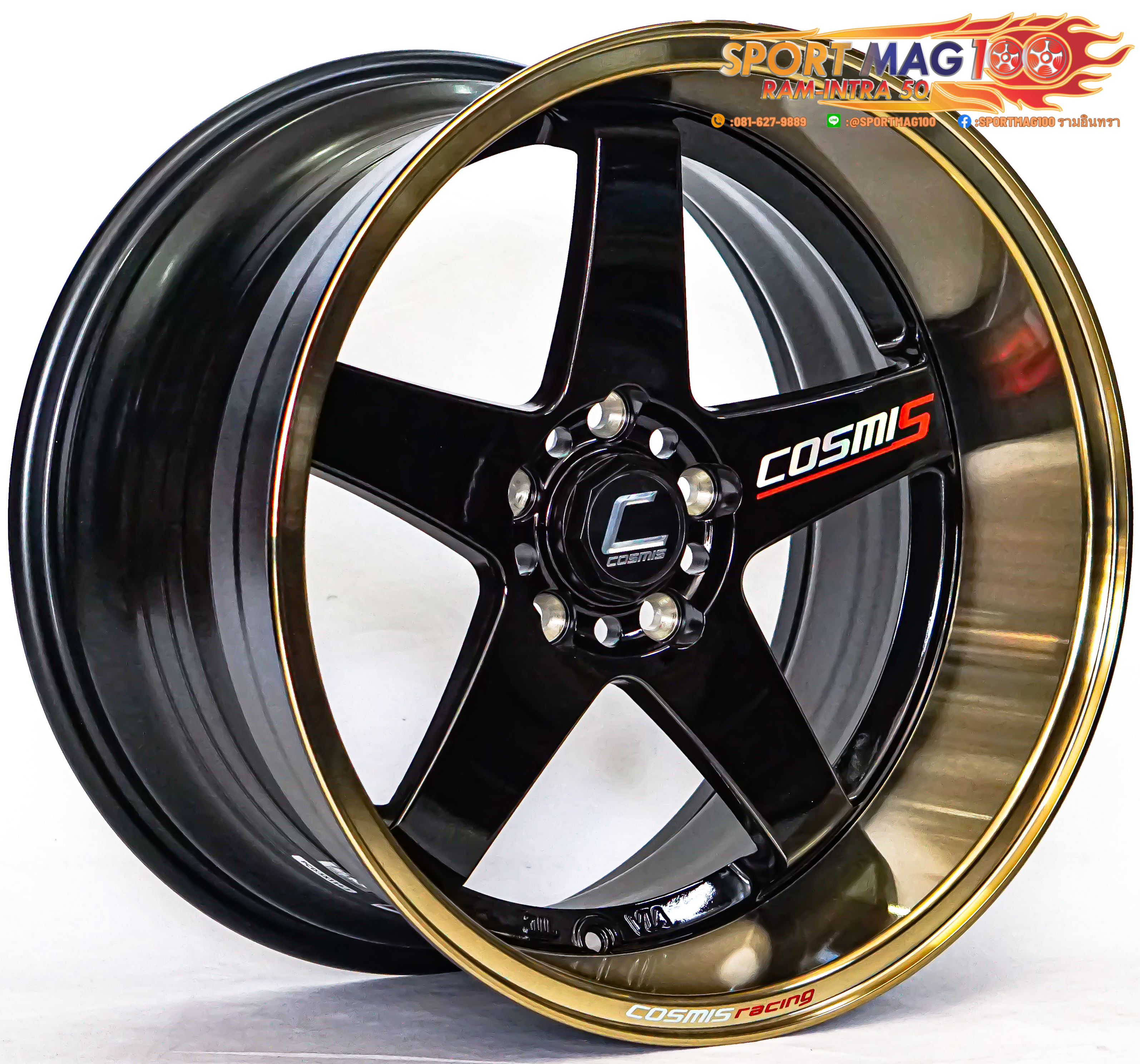 ล้อแม็กใหม่ COSMIS RS3 5รู114 ดำขอบทอง F9.5 R10.5-18นิ้ว ล้อแม็ก ล้อแม็กใหม่ COSMIS RS3 5รู114 ดำขอบทอง F9.5 R10.5-18นิ้ว