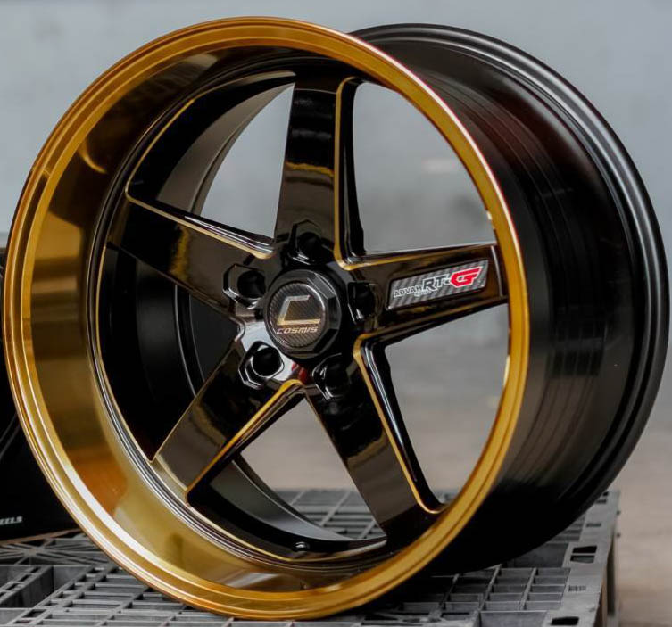 ล้อแม็กใหม่ COSMIS RTG 5รู114 ดำมิลลิ่งขอบทอง F9.5 R10.5-18นิ้ว ล้อแม็ก ล้อแม็กใหม่ COSMIS RTG 5รู114 ดำมิลลิ่งขอบทอง F9.5 R10.5-18นิ้ว