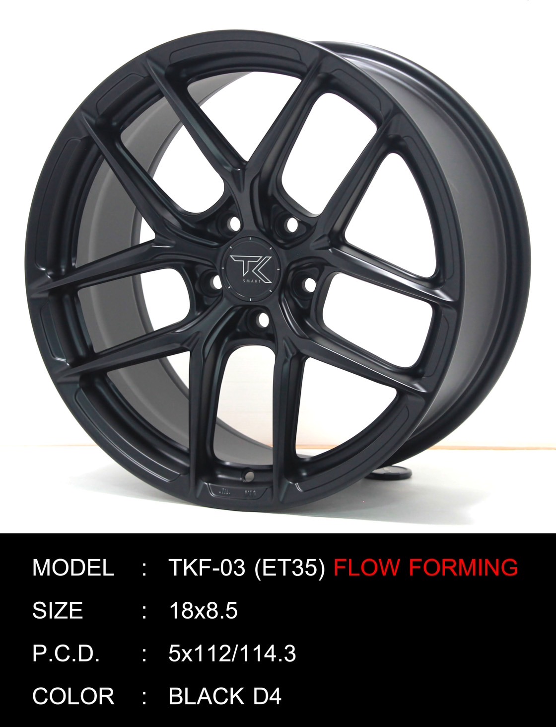 ล้อแม็ก ล้อแม็กใหม่ FlowForming TKF-03 5รู112/114 ET35 ดำด้าน 8.5-18นิ้ว