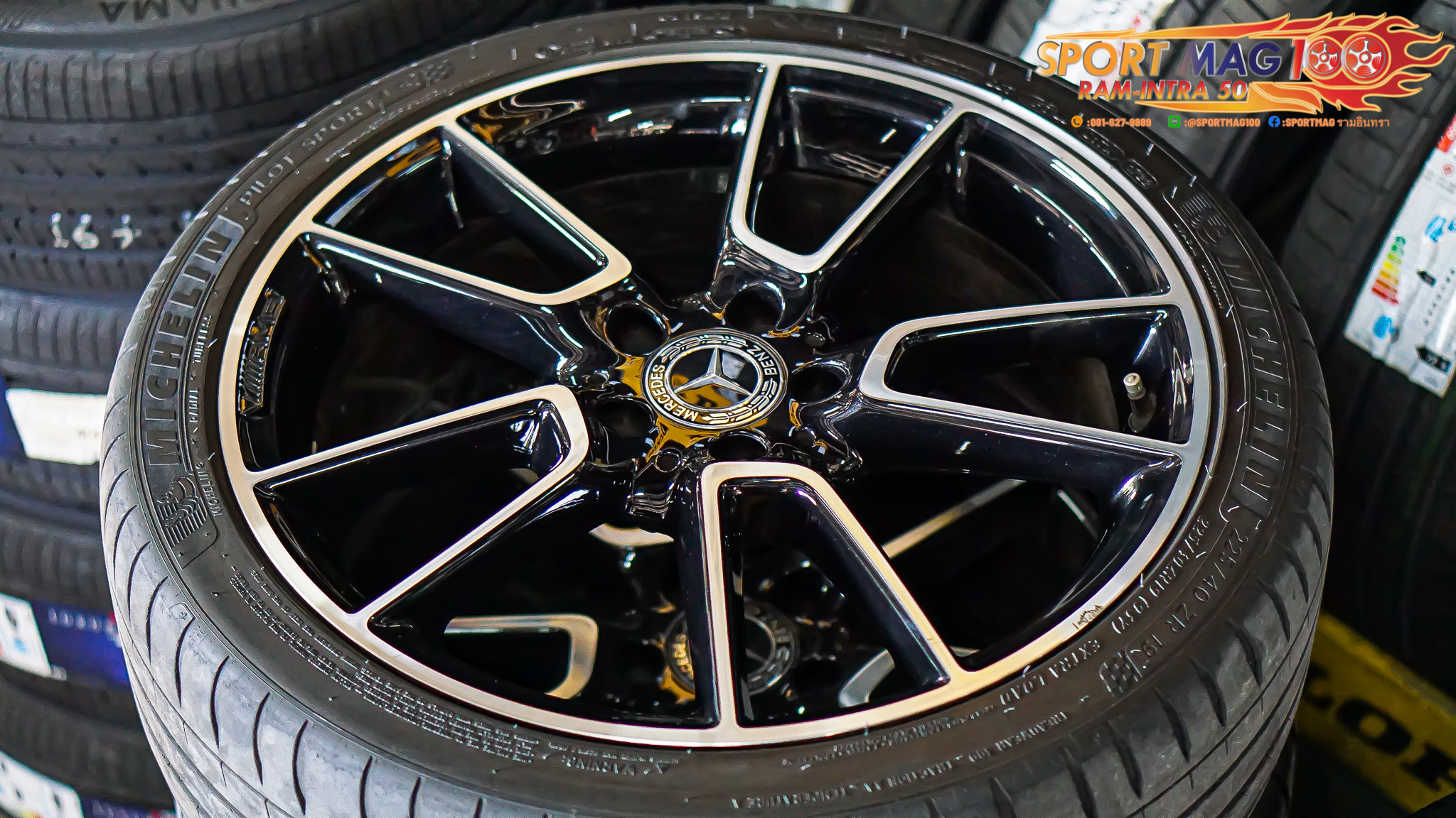 ล้อแท้ติดรถ AMG 5-Twin Spoke ล้อหน้า7.5นิ้ว ET44 ล้อหลัง8.5นิ้ว ET52 5รู112 สีดำหน้าเงา ขอบ19นิ้ว (รามอินทรา)