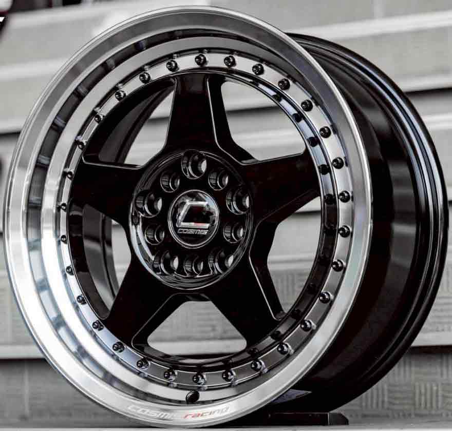 ล้อแม็ก Cosmis DTM 5รู100/114 ET35 ดำขอบเงา กว้าง7 ขอบ15นิ้ว 