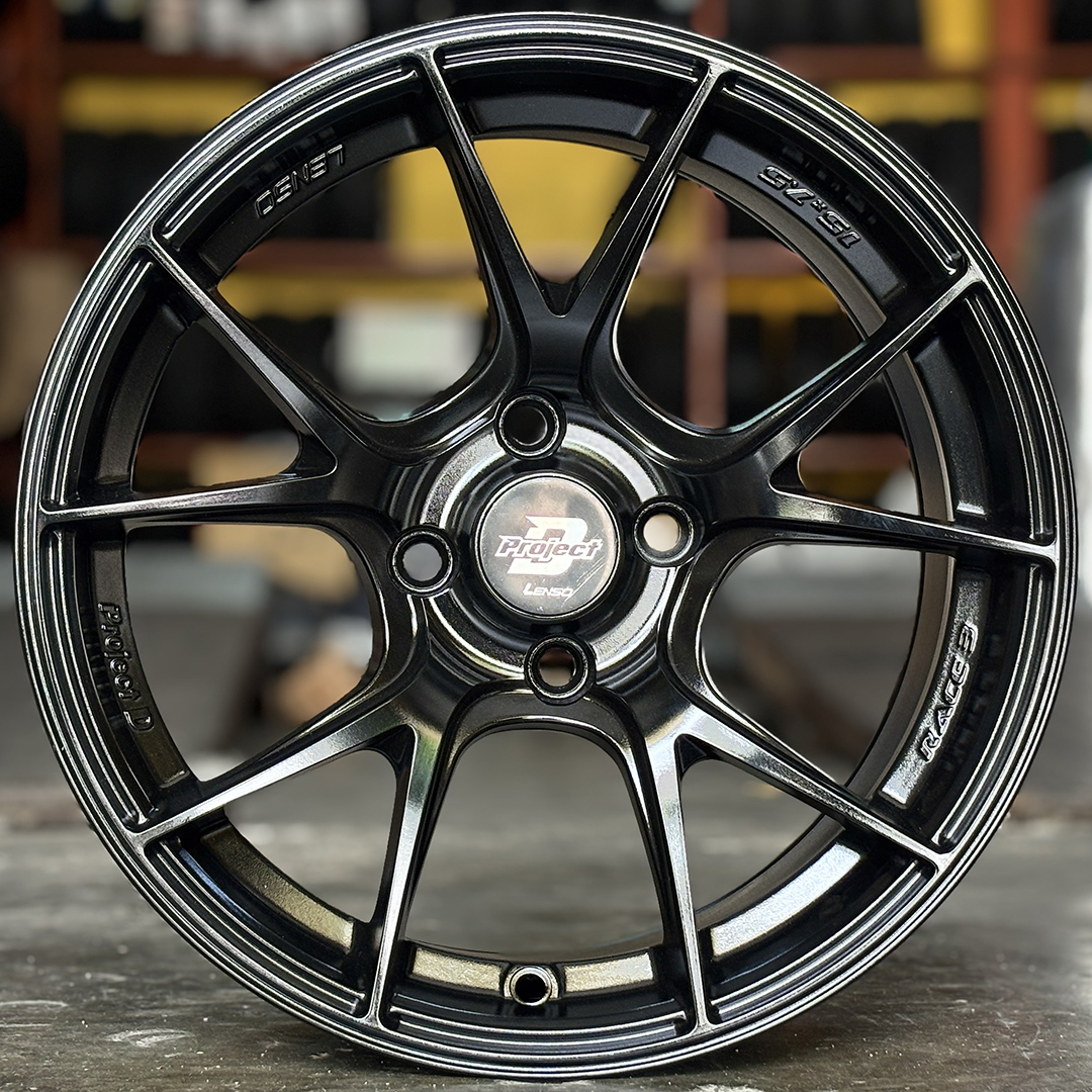 ล้อแม็ก ล้อแม็กมือสองแท้ Lenso Project-D Race3 ขอบ15นิ้ว กว้าง7.5นิ้ว 4รู100 Offset35 สีดำด้าน(ลาดพร้าว)