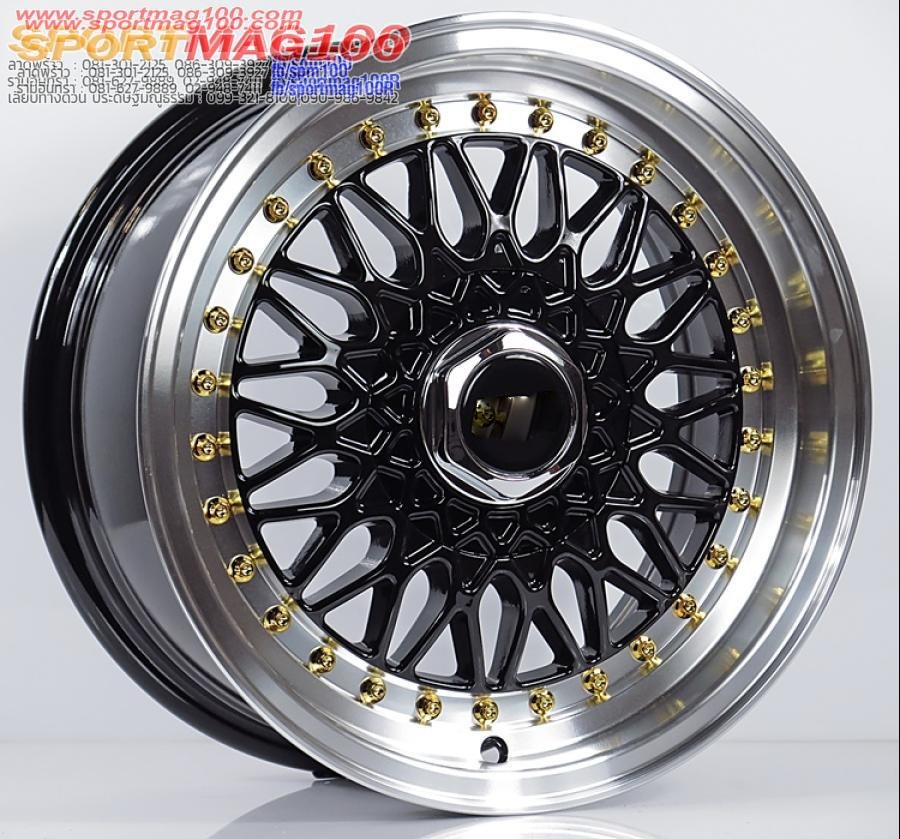 ล้อแม็กใหม่ BBS RS 4รู100/114 ดำขอบเงาหมุดทอง 7 -15นิ้ว