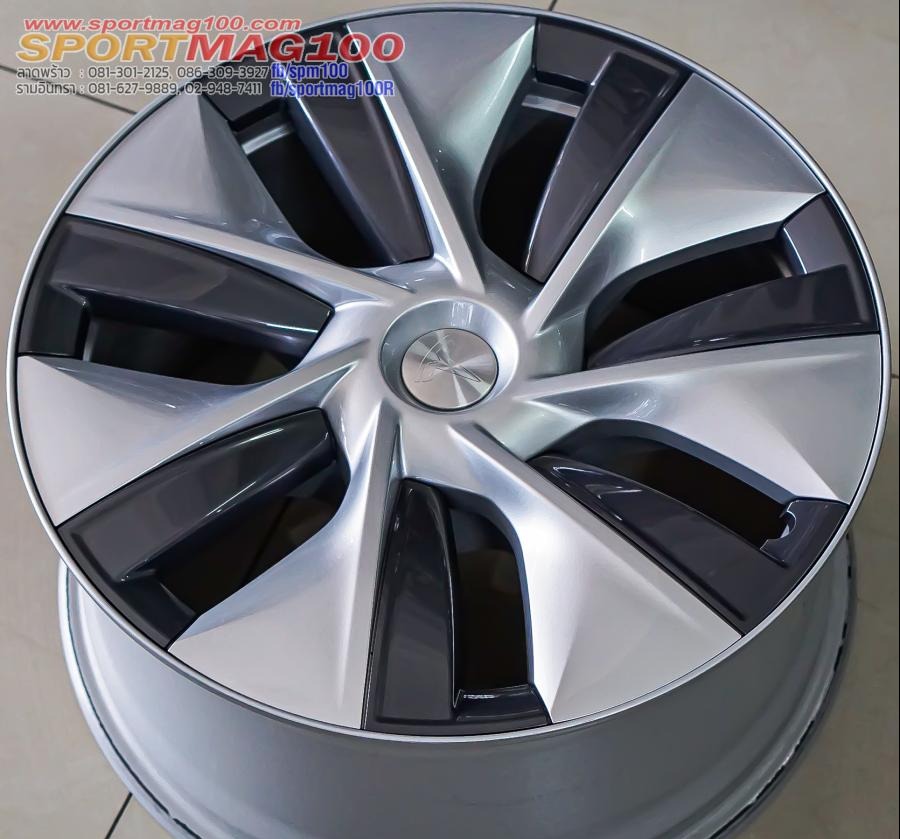 ล้อแม็กติดรถ Tesla ModelY ขอบ19 5รู114 เทาหน้าเงา กว้าง 9.5 Offset45 (รามอินทรา)