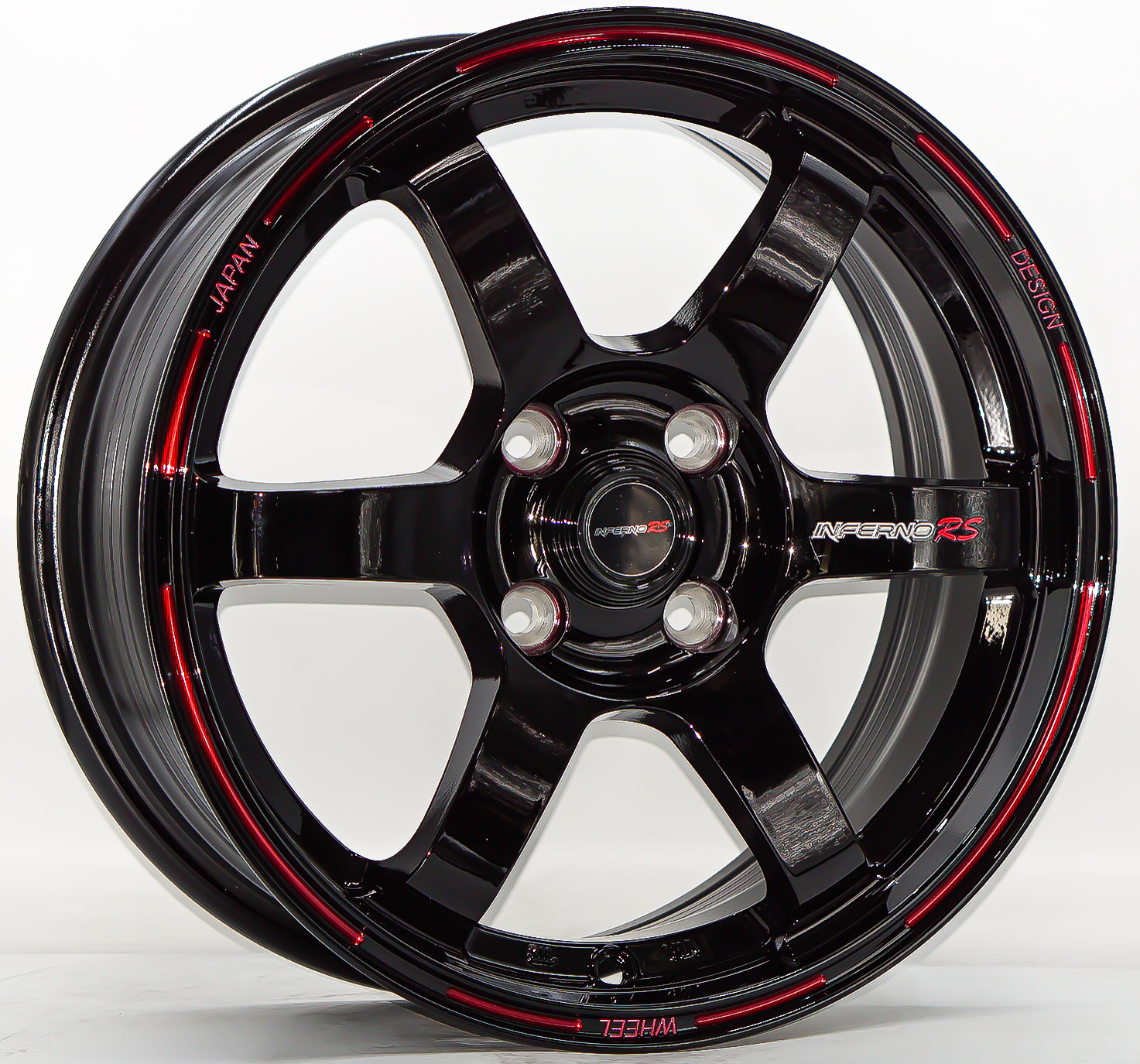 ล้อแม็ก ล้อแม็ก INFERNO TE37 4รู100 ET35 ดำขอบแดง กว้าง 6.5 ขอบ15นิ้ว 