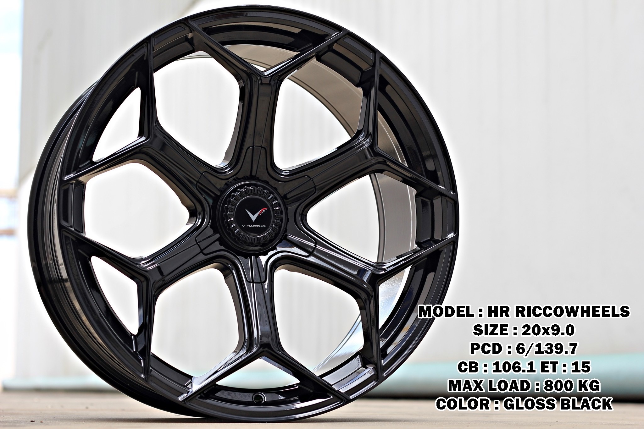ล้อแม็ก ล้อแม็กใหม่เบา FlowForming  V Racing HR J06 6รู139 ET15 ดำแวว กว้าง9 ขอบ20นิ้ว