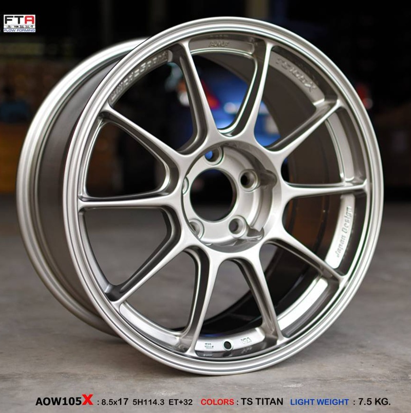 ล้อแม็ก ล้อแม็กใหม่เบา Flowforming AOW TC105X 5รู114 Offset32 สีTS-TITAN กว้าง8.5 ขอบ17