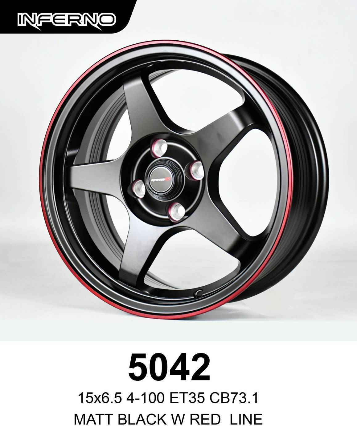 ล้อแม็ก ล้อแม็ก Inferno 5042 4รู100 ET35 ดำขอบแดง กว้าง6.5 ขอบ15นิ้ว