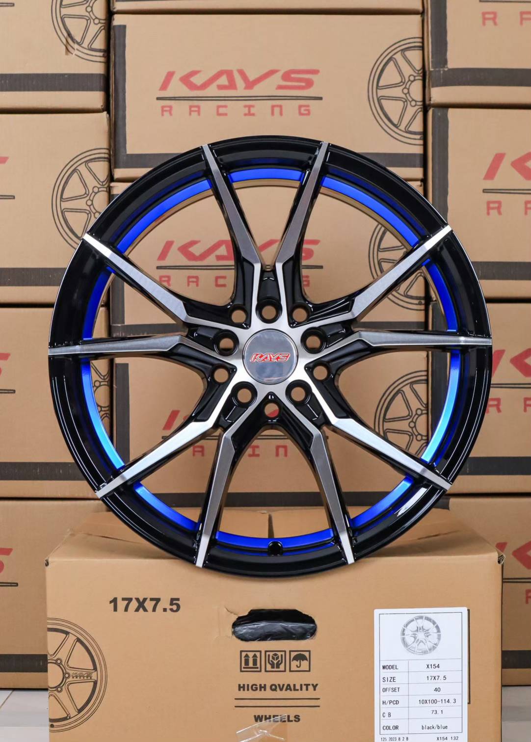 ล้อแม็ก ล้อแม็ก Everest 5รู100/114 ET40 ดำเงาคัตน้ำเงิน กว้าง7.5 ขอบ17นิ้ว 