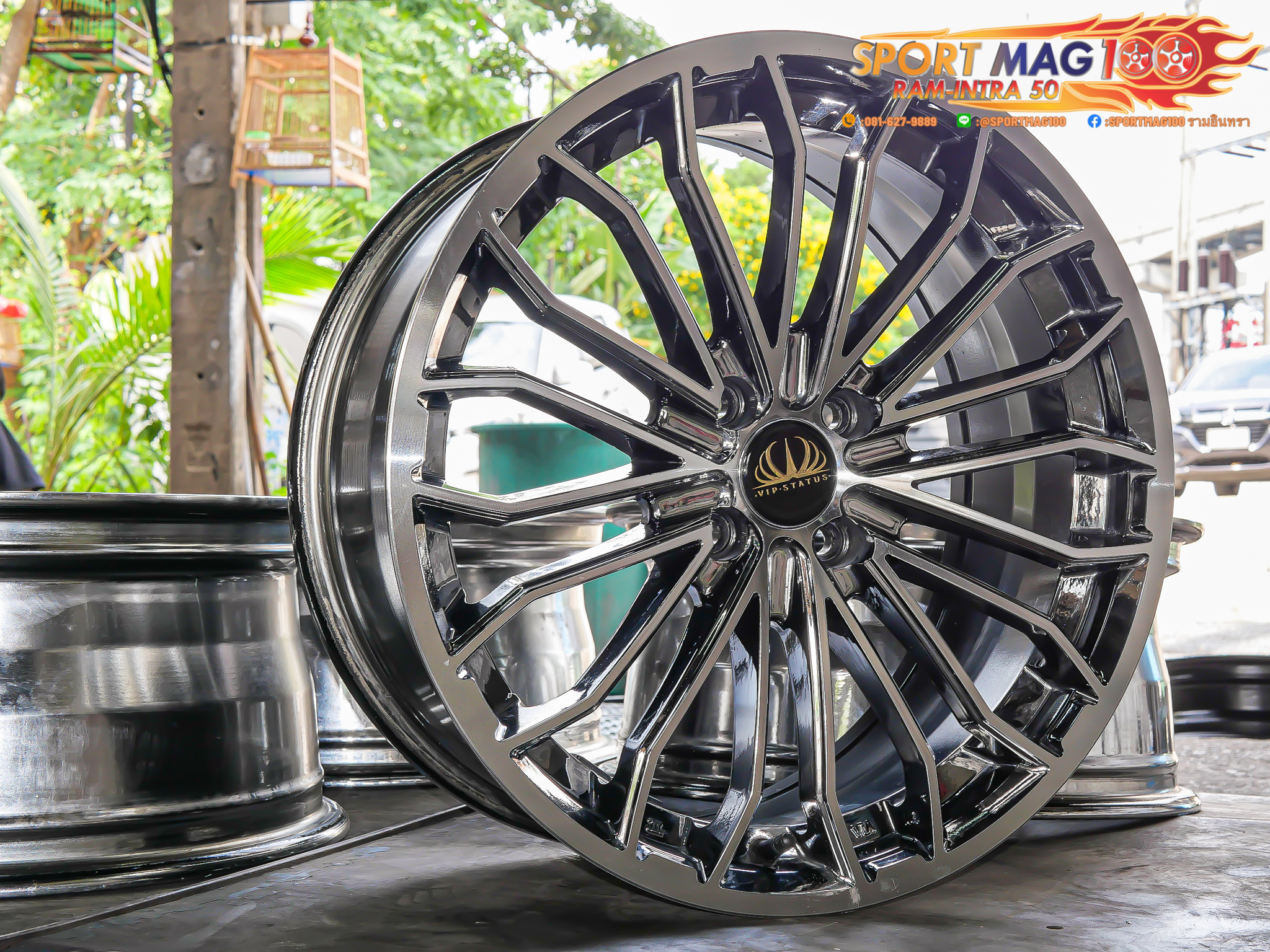ล้อแม็ก ล้อแม็กมือสอง VIP Status ขอบ17นิ้ว กว้าง7.5นิ้ว 4รู100 สีแบล็คโคมหน้าเงา (รามอินทรา)