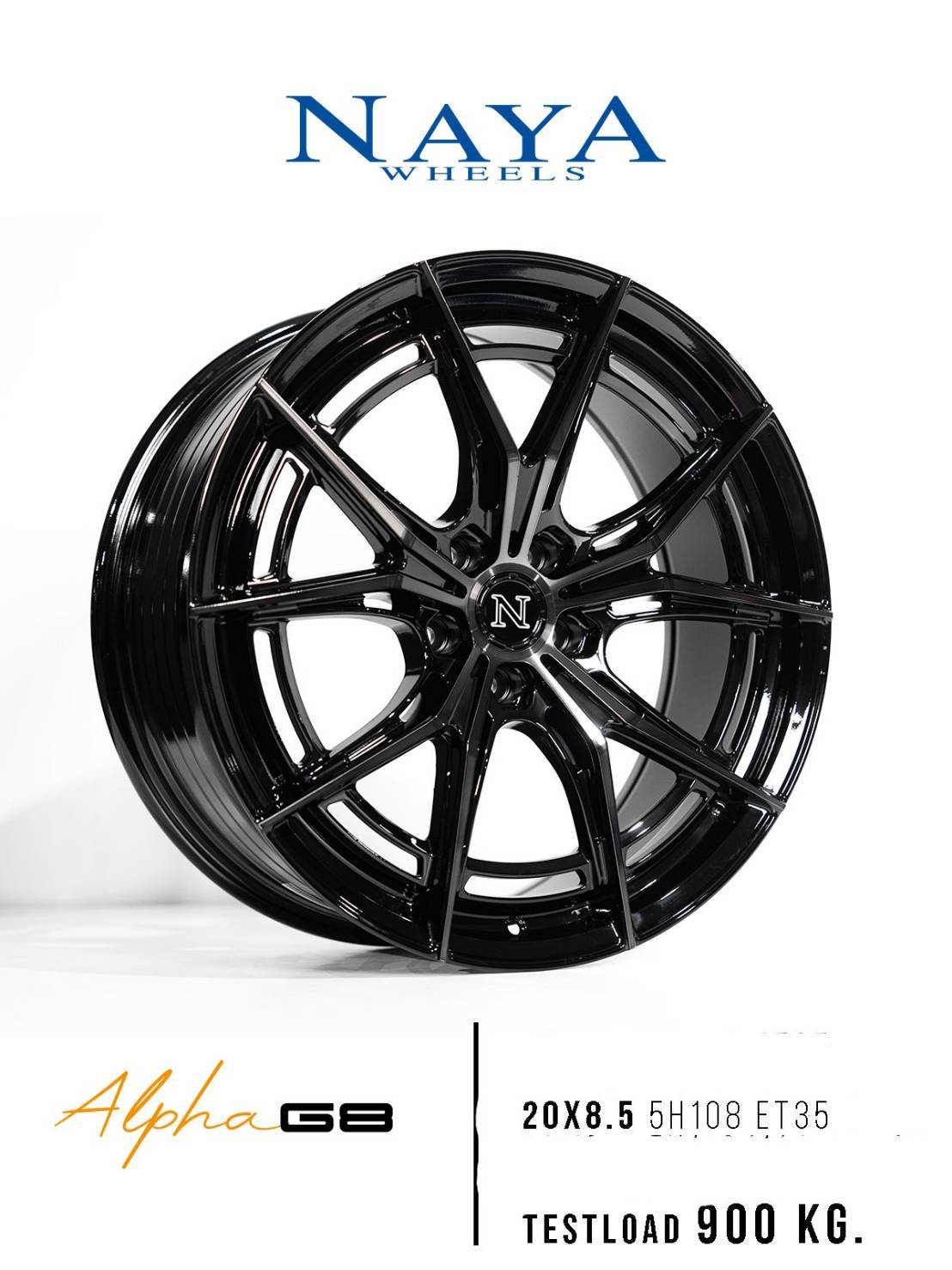 ล้อแม็ก ล้อแม็กใหม่ Naya Alpha G8 ขอบ 20นิ้ว กว้าง8.5นิ้ว 5รู108 Offset35 สีดำเงา
