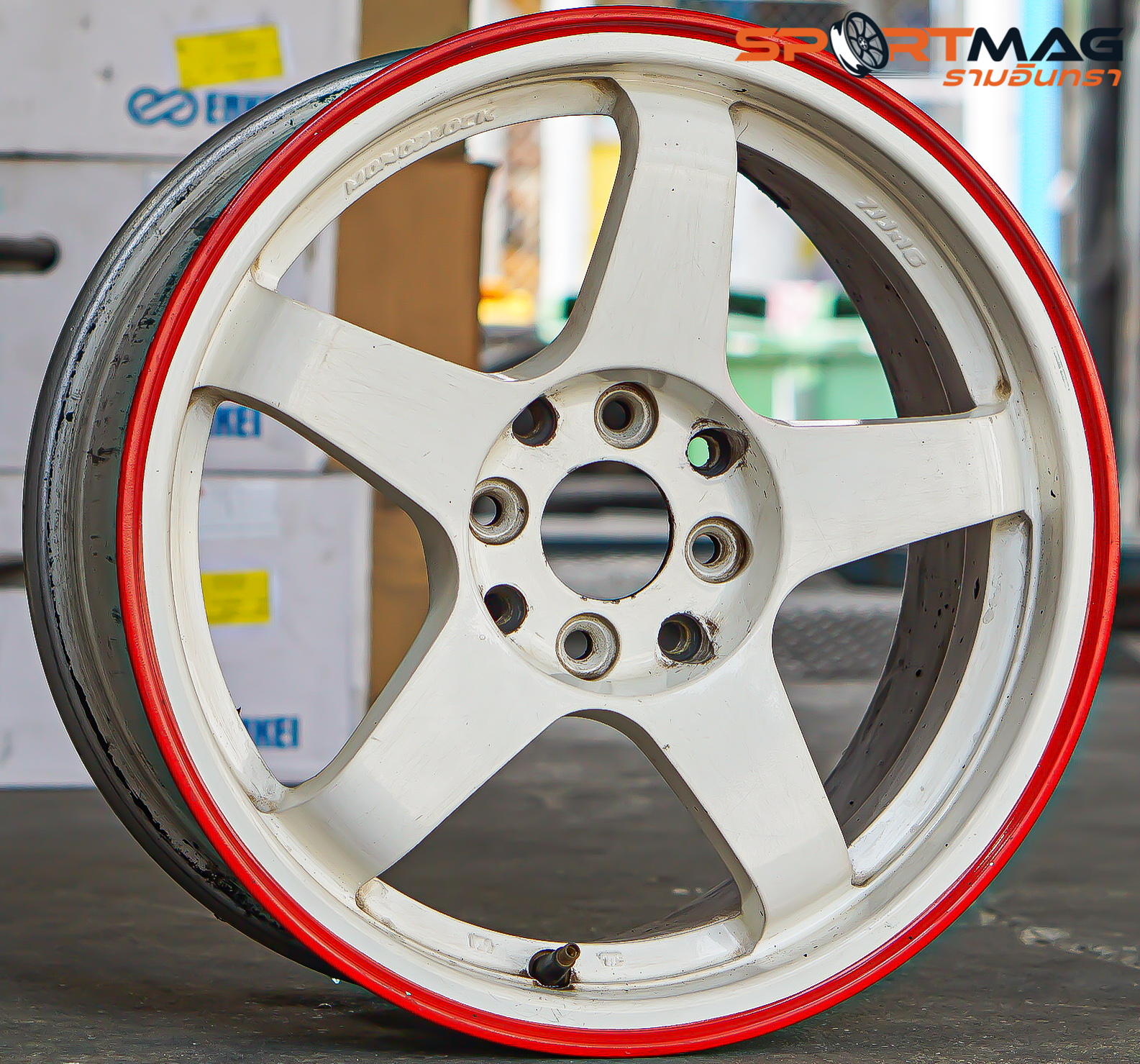 ล้อแม็ก ล้อมือสอง Nismo ขอบ15นิ้ว 4รู100/114 สีขาวขอบแดง (รามอินทรา)