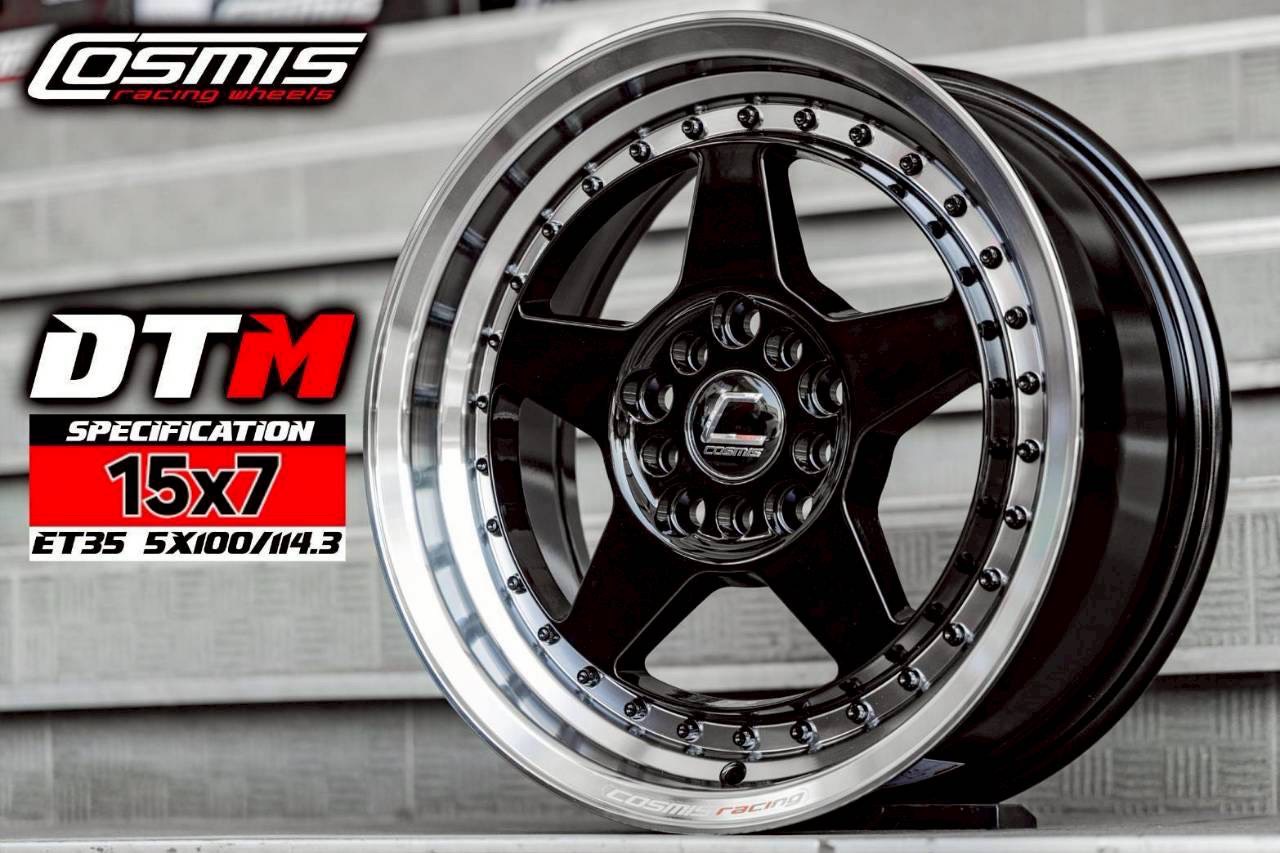 ล้อแม็ก ล้อแม็ก Cosmis DTM 5รู100/114 ET35 ดำขอบเงา กว้าง7 ขอบ15นิ้ว 
