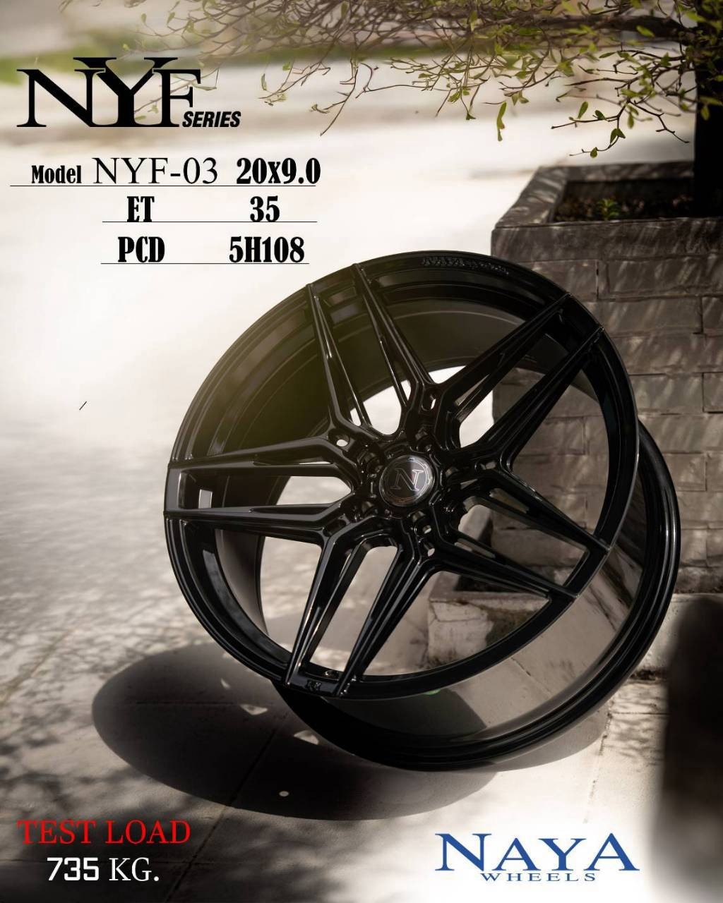 ล้อแม็ก ล้อแม็กใหม่ NAYA NYF-03 ขอบ20นิ้ว กว้าง9นิ้ว 5รู108 Offset35 สีดำเงา