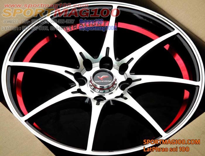 ล้อแม็ก ล้อแม็ก Yachi Lw01 4รู100/114 ET40 ดำเงาอันเดอร์คัตแดง กว้าง7 ขอบ16นิ้ว	