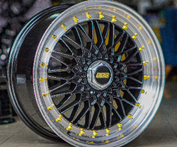 ล้อแม็กใหม่ BBS RS 5รู114 ET30 ดำขอบเงาหมุดทอง 7.5-17นิ้ว 