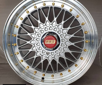 ล้อแม็กใหม่ BBS RS 4รู100/114 ET30 สีเงินขอบเงาหมุดทอง 7-15นิ้ว