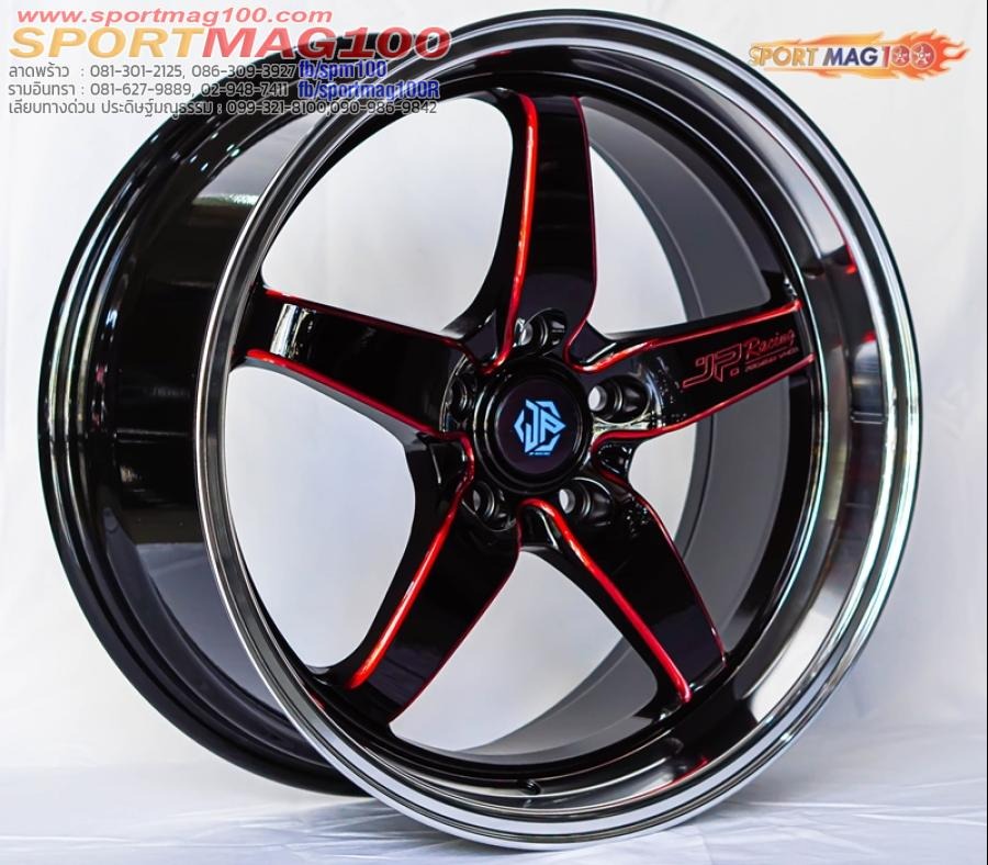 เฮียสั่งลด ล้อแม็กใหม่ JP Race4 5รู114 ET35-25 ดำมิลลิ่งแดง F8.5 R9.5-18นิ้ว