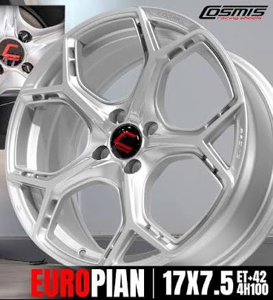  ล้อแม็ก Cosmis Europian 4รู100 ET42 สั่งผลิตพิเศษไฮเปอร์ซิลเวอร์ กว้าง7.5 ขอบ17นิ้ว 
