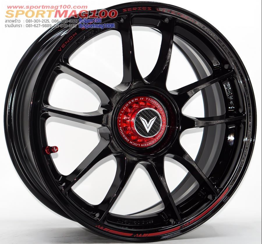ล้อแม็ก Lenso VNK Venom Litetech+ FlowForming ขอบ16นิ้ว กว้าง7นิ้ว 4รู100 Offset35 สีดำเงาPadRed 