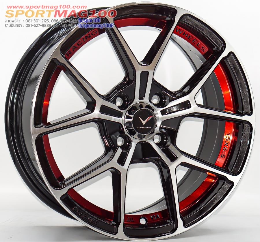 ล้อแม็กใหม่ WP 3565 ขอบ15นิ้ว กว้าง6.5นิ้ว 4รู100 Offset38 สีดำหน้าเงาคัตแดง