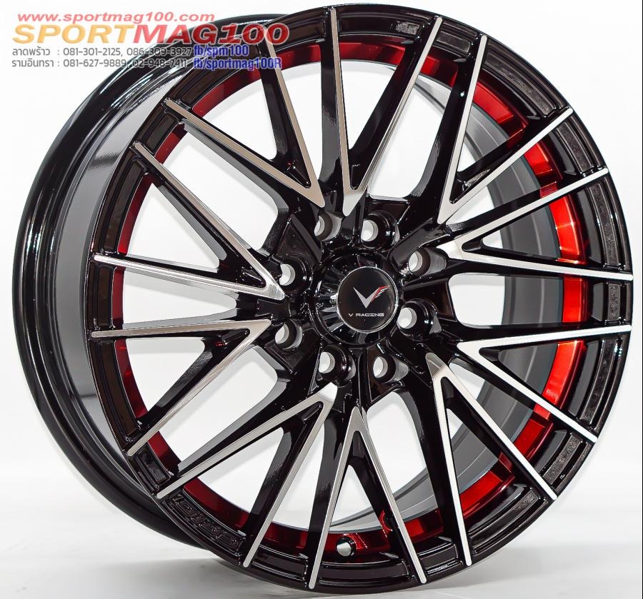 ล้อแม็กใหม่ WP 6565 ขอบ15นิ้ว กว้าง6.5นิ้ว 4รู100/114.3 Offset38 สีดำหน้าเงาคัตแดง
