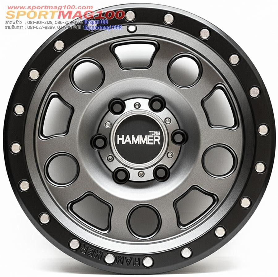 ล้อแม็ก HAMMER HM1 ขอบ16นิ้ว กว้าง8.5นิ้ว 6รู139.7 Offset0 สีเทาขอบดำ