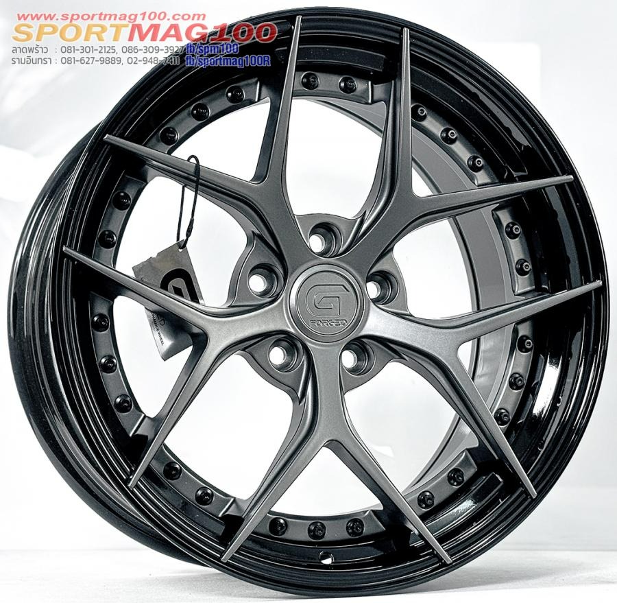 ล้อแม็ก G-Forged GF03 FlowForming ขอบ18นิ้ว กว้าง F8.5นิ้ว R9.5นิ้ว 5รู114.3/112 Offset35-38 สีTitaniumgreyขอบดำเงา