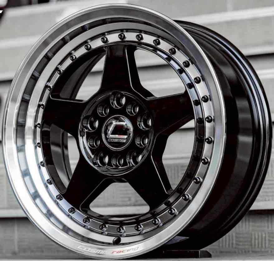 ล้อแม็ก Cosmis DTM 5รู100/114 ET35 ดำขอบเงา กว้าง7 ขอบ15นิ้ว 